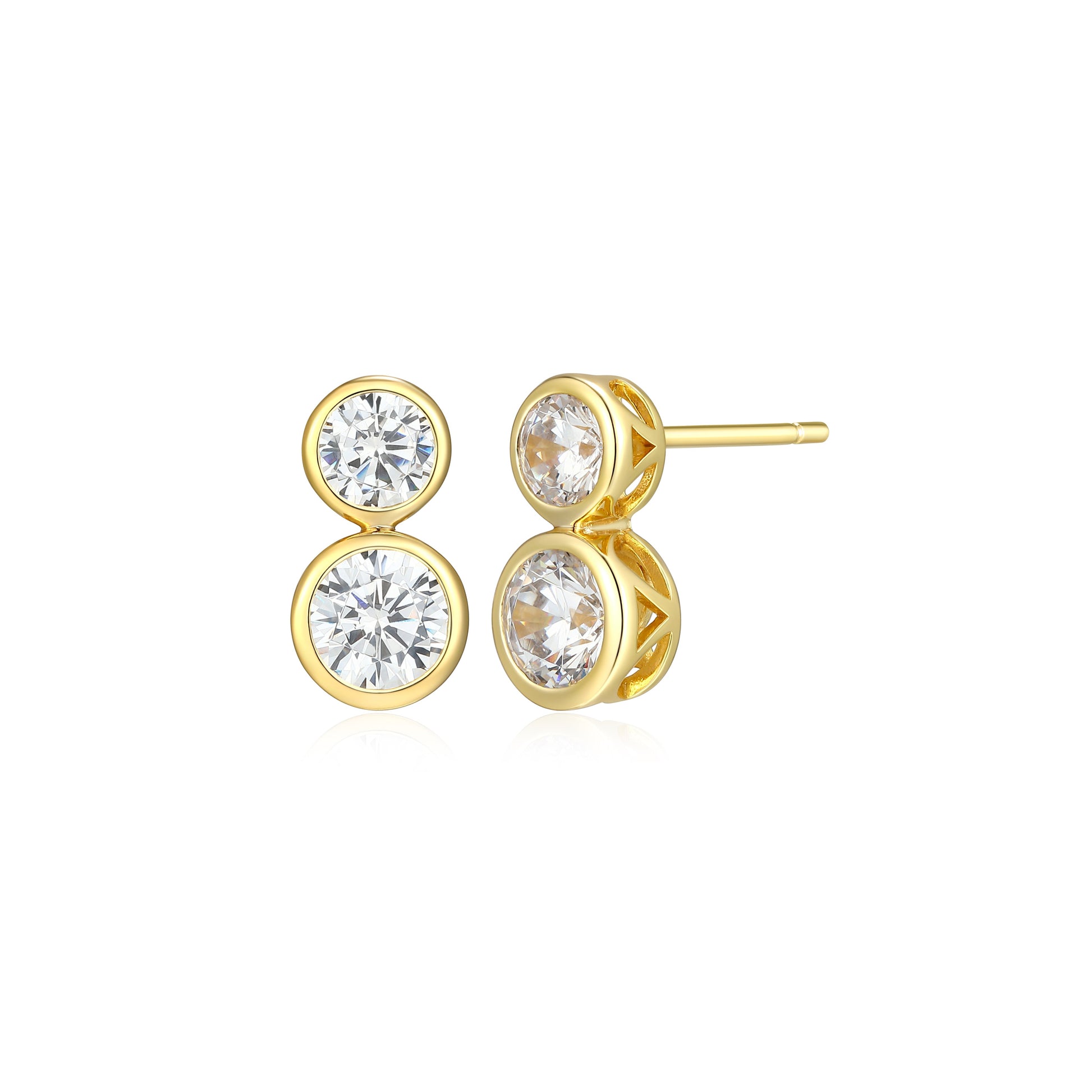 ME0135Y - Bezel Two-Stone Stud Drop Earrings