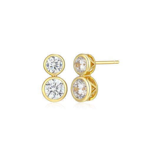 ME0135Y - Bezel Two-Stone Stud Drop Earrings