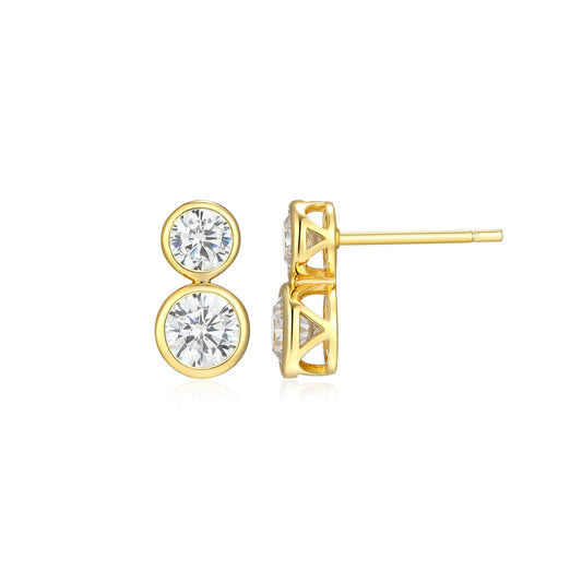 ME0135Y - Bezel Two-Stone Stud Drop Earrings